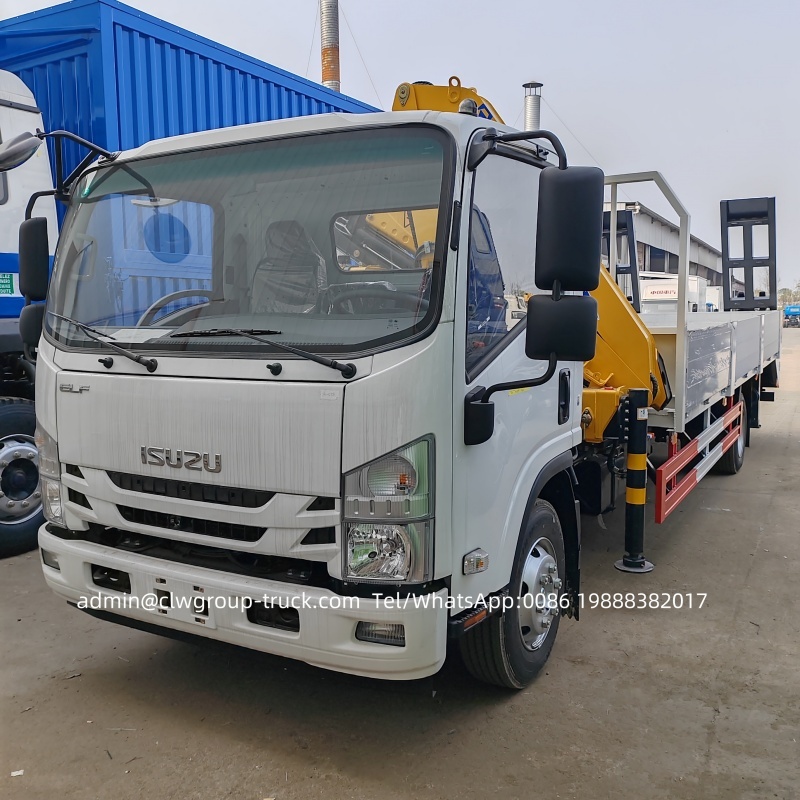 Isuzu flatbed knuckle boom mounted aluminum alloy box truck,Chengli Special Automobile Co.,Ltd,Isuzu folding knuckle lorry mounted xcmg flatbed crane truck 4tons