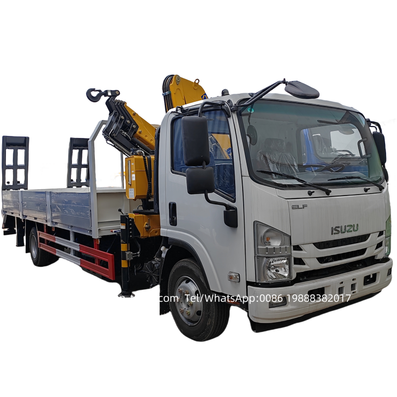 Isuzu flatbed knuckle boom mounted aluminum alloy box truck,Chengli Special Automobile Co.,Ltd,Isuzu folding knuckle lorry mounted xcmg flatbed crane truck 4tons