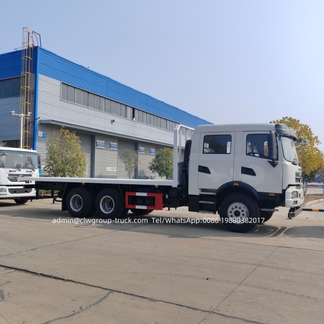 Dongfeng 10 wheeler 20tons 20ft container delivery flatbed lowboy truck,Chengli Special Automobile Co.,Ltd,Dongfeng double cabin 6x4 20tons 20ft container carry lowboy truck