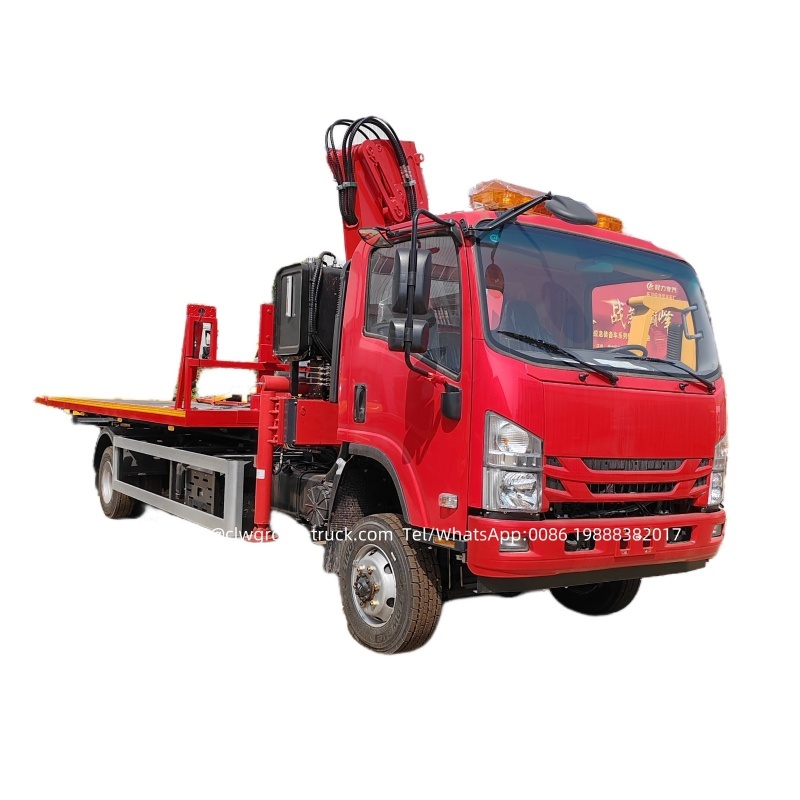 Isuzu 3.tons knuckle boom tilt and slide platform flatbed recovery truck,Chengli Special Automobile Co.,Ltd,Car towing crane tilt and slide flatbed winch isuzu recovery truck
