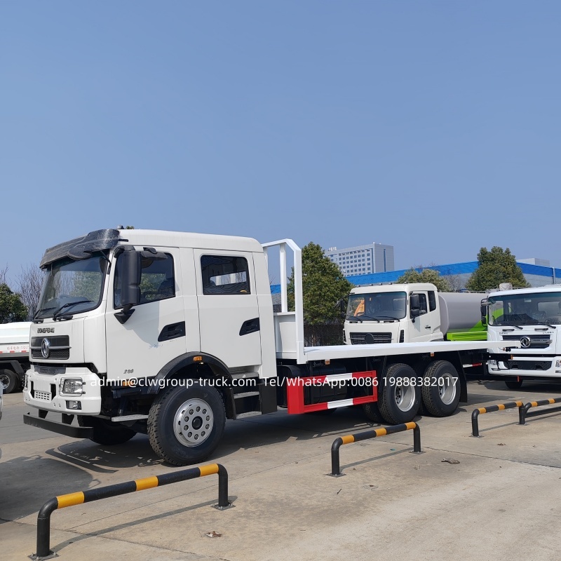 Dongfeng 10 wheeler 20tons 20ft container delivery flatbed lowboy truck,Chengli Special Automobile Co.,Ltd,Dongfeng double cabin 6x4 20tons 20ft container carry lowboy truck