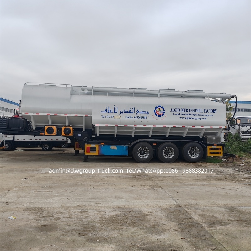 SASO standard 3 axles 58m3 chicken bulk feed trailer manufacturer,Chengli Special Automobile Co.,Ltd,3 alxes 58cbm feed trailer with auger for carrying grain SASO standard