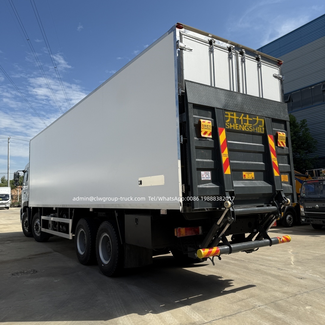 Dongfeng 8X4 12 wheeler 30tons 26ft refrigerated truck body manufacturers truck with liftgate for sale,Chengli Special Automobile Co.,Ltd,Dongfeng  30tons 9.5m refrigerated body cold plate freezer truck with liftgate