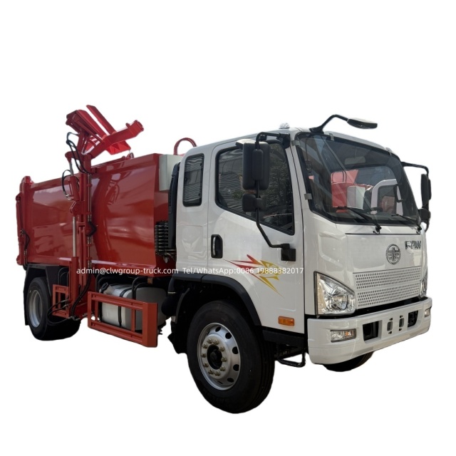 FAW 7cbm side loading container bucket garbage transport truck,Chengli Special Automobile Co.,Ltd,FAW 4x2 7m3 8m3 grab side loader bucket container garbage transfer truck