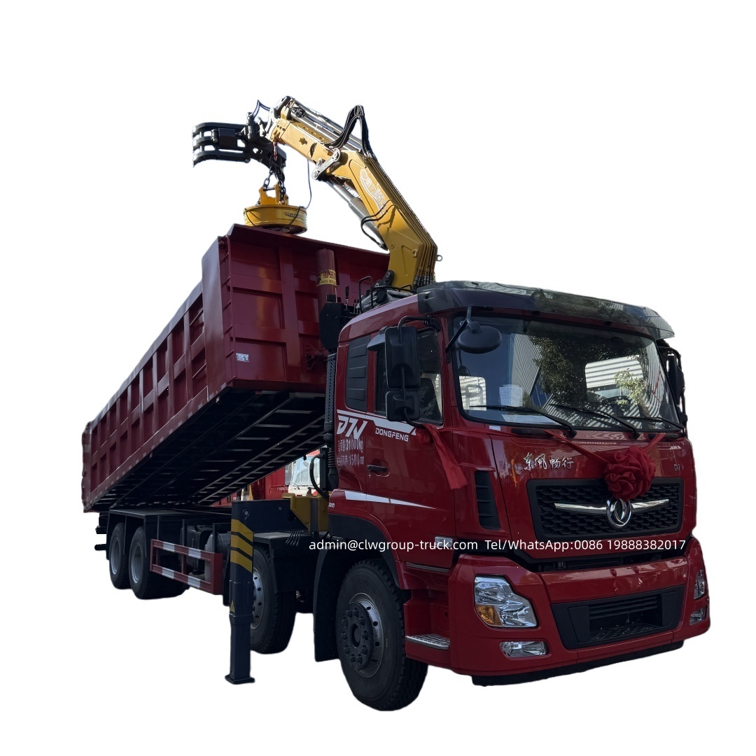 Dongfeng 8x4 dumper truck knuckle boom 12tons crane with grab,Chengli Special Automobile Co.,Ltd,Dongfeng 8x4 dumper box knuckle arm boom truck mounted crane with grab