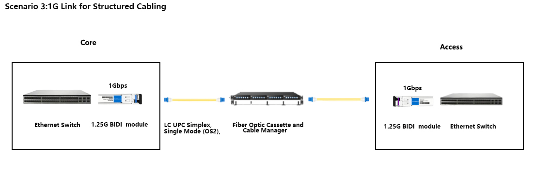  Structured cabling link with cable manager and HYTOPTODEVICE 40km BiDi SFP transceiver