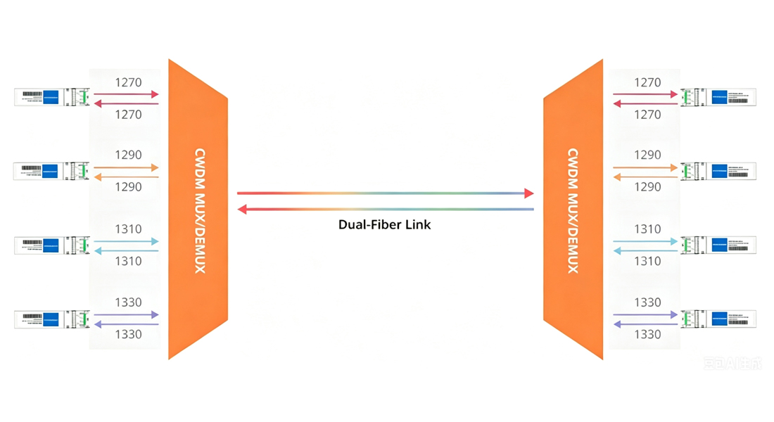 High-Density Multiplexing Capacity diagram for 1470nm Cisco CWDM 10G SFP+ Transceiver multi-channel metro CWDM system stacking