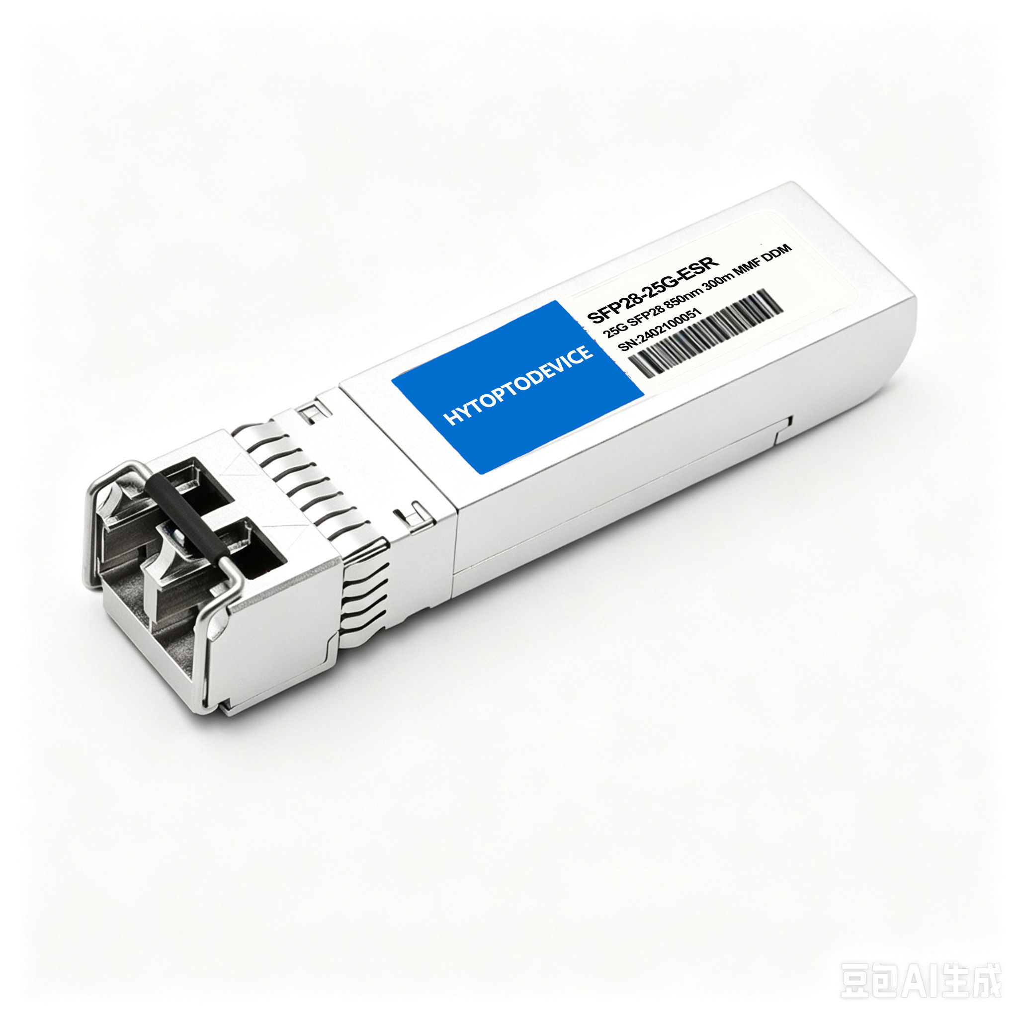 HYTOPTODEVICE SFP-10/25G-CSR-S Cisco compatible dual-rate 25G SFP28 10/25G 850nm LC multimode white background front bulk shot