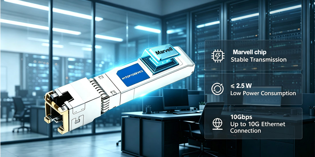 Ultra-low power 30m 10G SFP+ to RJ45 transceiver module  for  high-density deployment
