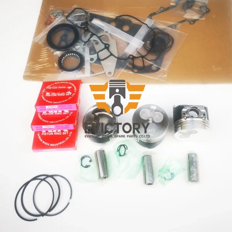 For YANMAR 3TNV74 Turbo engine valve guide piston ring full gasket kit