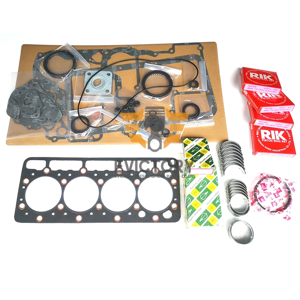 For KUBOTA V1200 rebuild overhaul kit piston ring complete gasket kit big small bearing set + water pump