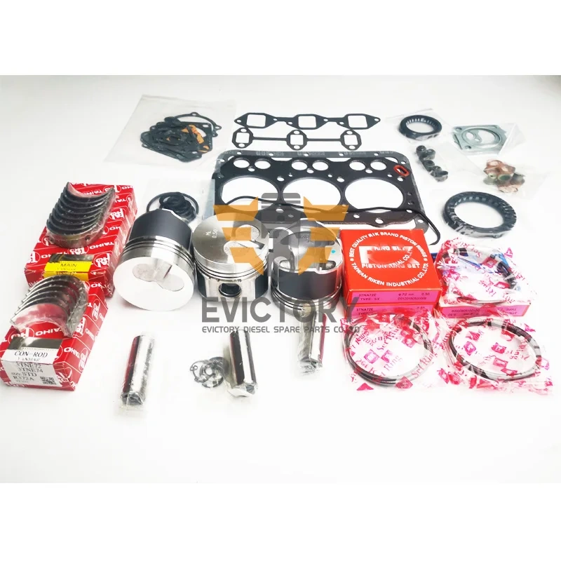For Yanmar piston ring liner gasket 3TNE72 rebuild overhaul kit + valve + guide