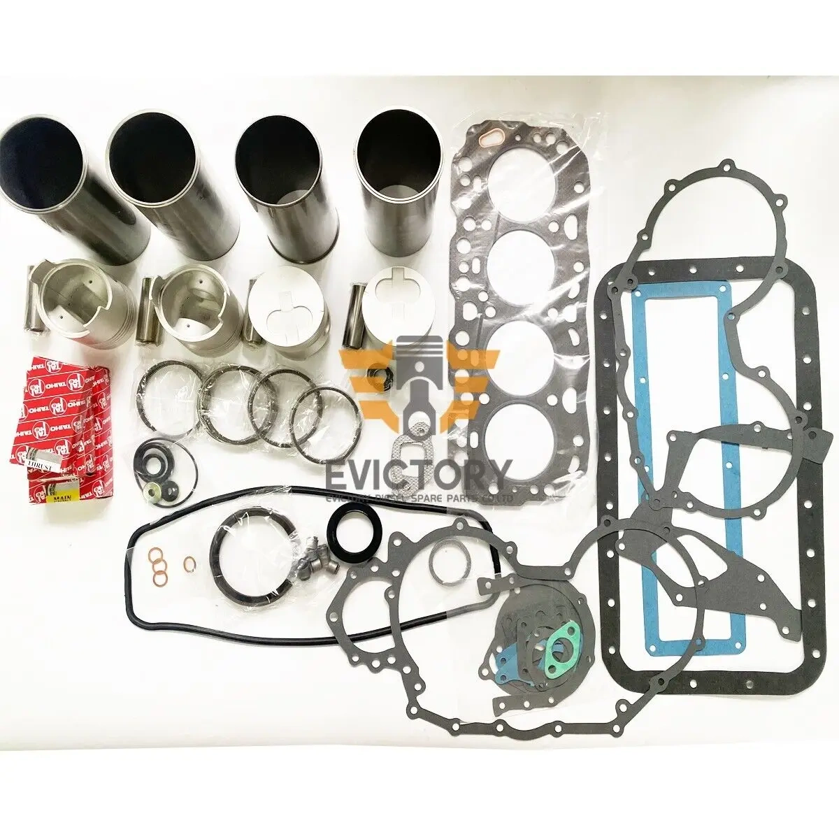 For Toyota forklift 2J Rebuild kit piston ring liner gasket bearing + valve + guide 8pcs