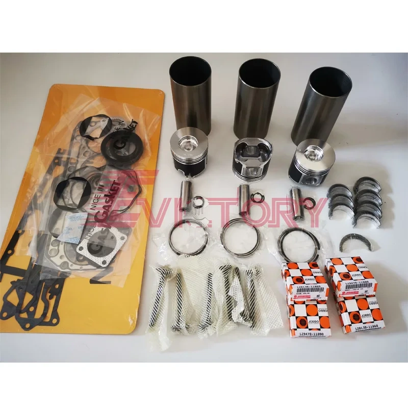 for Yanmar 3TNV88 3TNV84 Cylinder Head Complete valves Springs Rebuild kit Gasket Bearing Piston Ring Liner Sleeve kit