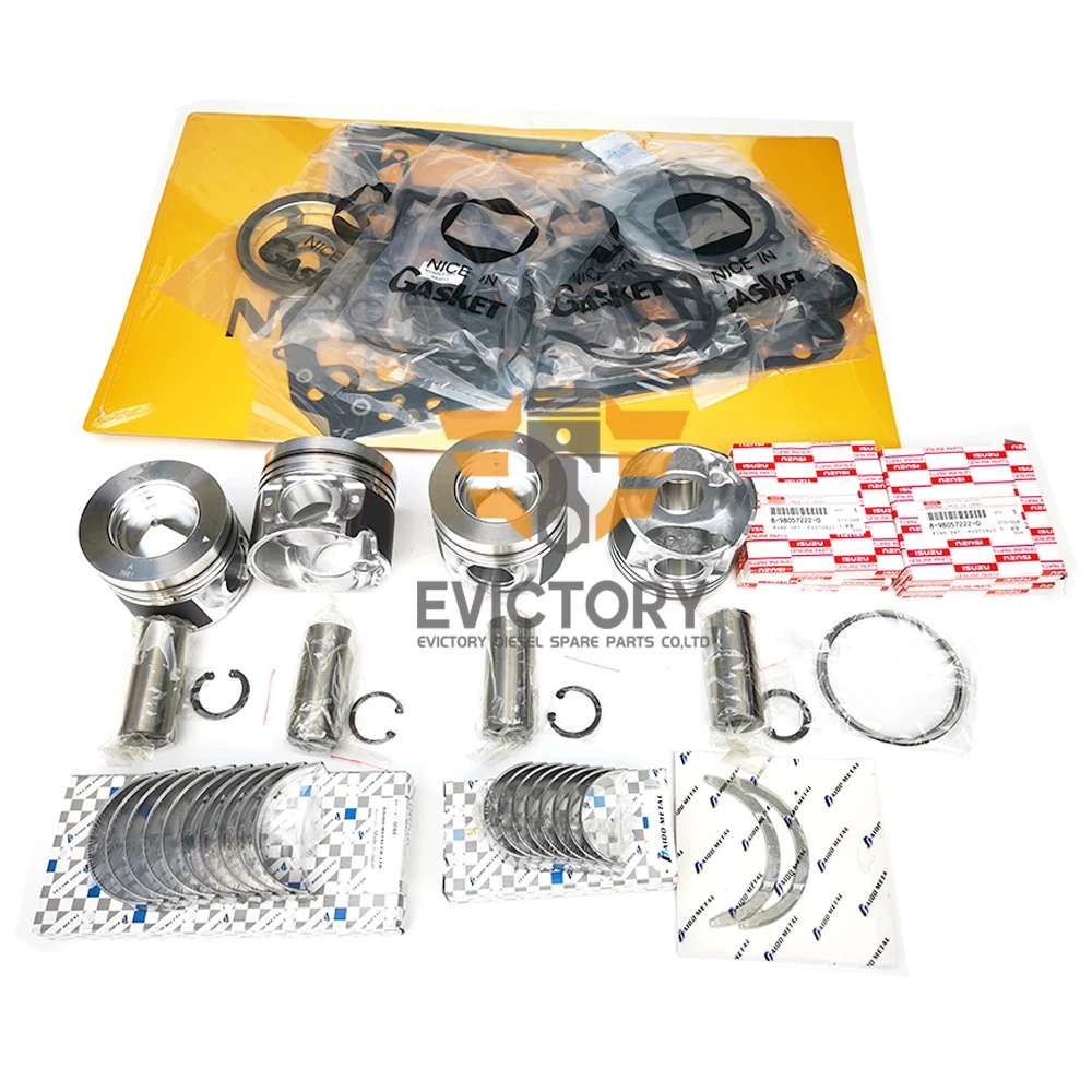 For ISUZU 4JJ1T 4JJ1X overhaul rebuild kit piston + ring + gasket + bearing