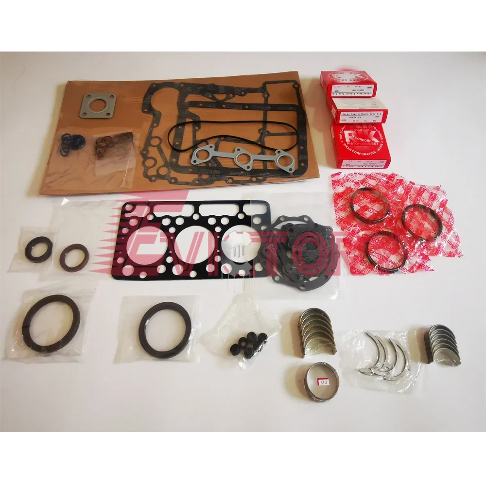 For KUBOTA spare parts D902 overhaul kit piston ring main conrod bearing full gasket kit