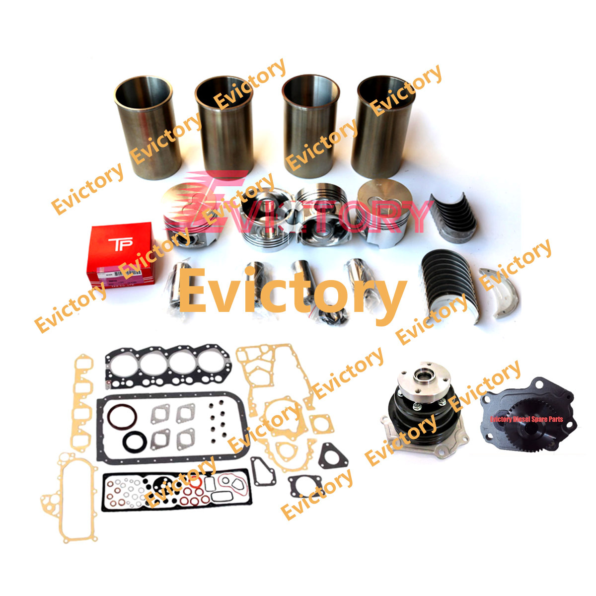 For Nissan Forklift TD27 Engine Overhaul Rebuild Kits - Water Pump + Oil Pump + Piston + Liner + Ring + Full Gasket Kits + Bearing Set
