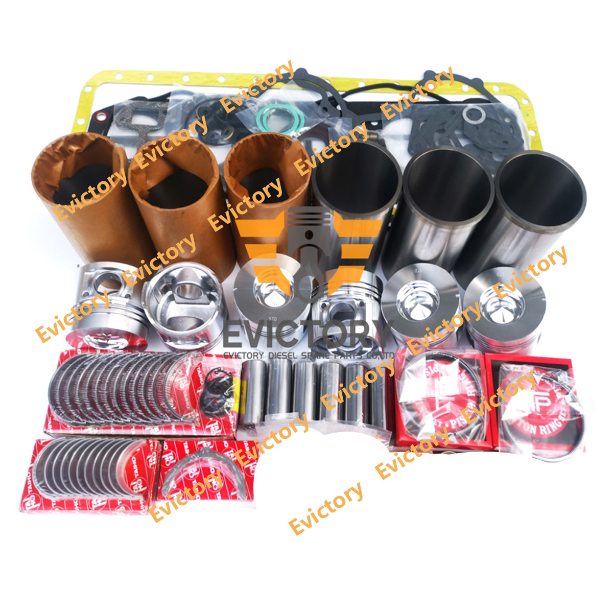 6-Cylinders 11Z Engine Overhaul Rebuild Kit for Toyota Forklift - Pistons + Piston Ring + Cylinder Liner + Full Gasket Set + Bearings