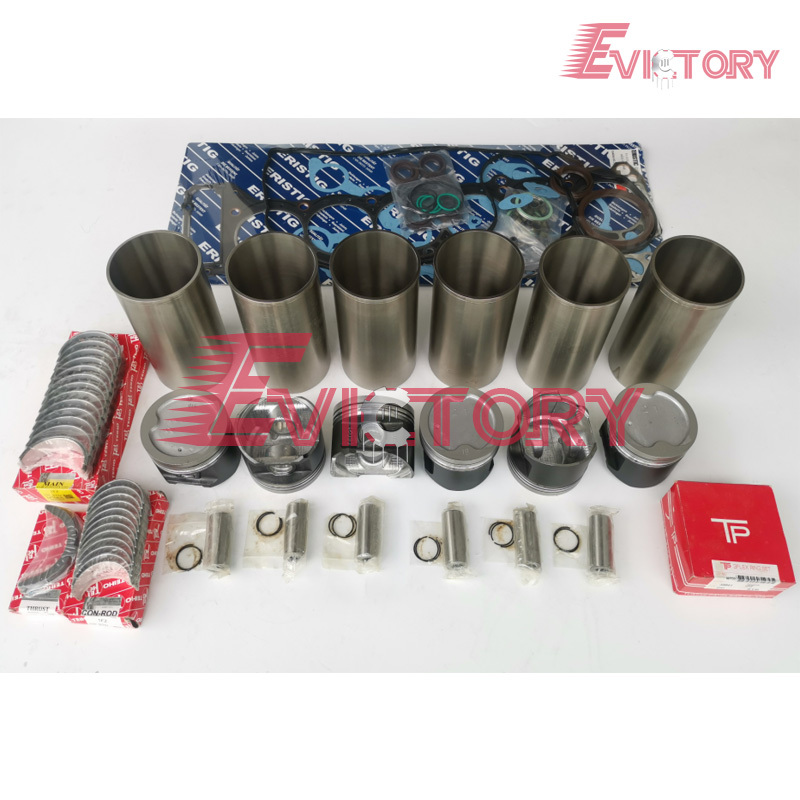 6-Cylinders 1FZ Engine Overhaul Rebuild Kit for Toyota Forklift - Pistons + Piston Ring + Cylinder Liner + Full Gasket Set + Bearings
