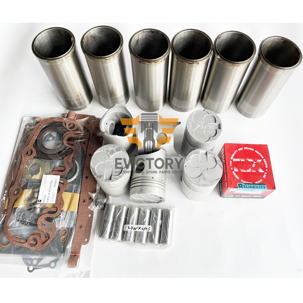 6-Cylinders 2D Engine Overhaul Rebuild Kit for Toyota Forklift - Pistons + Piston Ring + Cylinder Liner + Full Gasket Set + Bearings