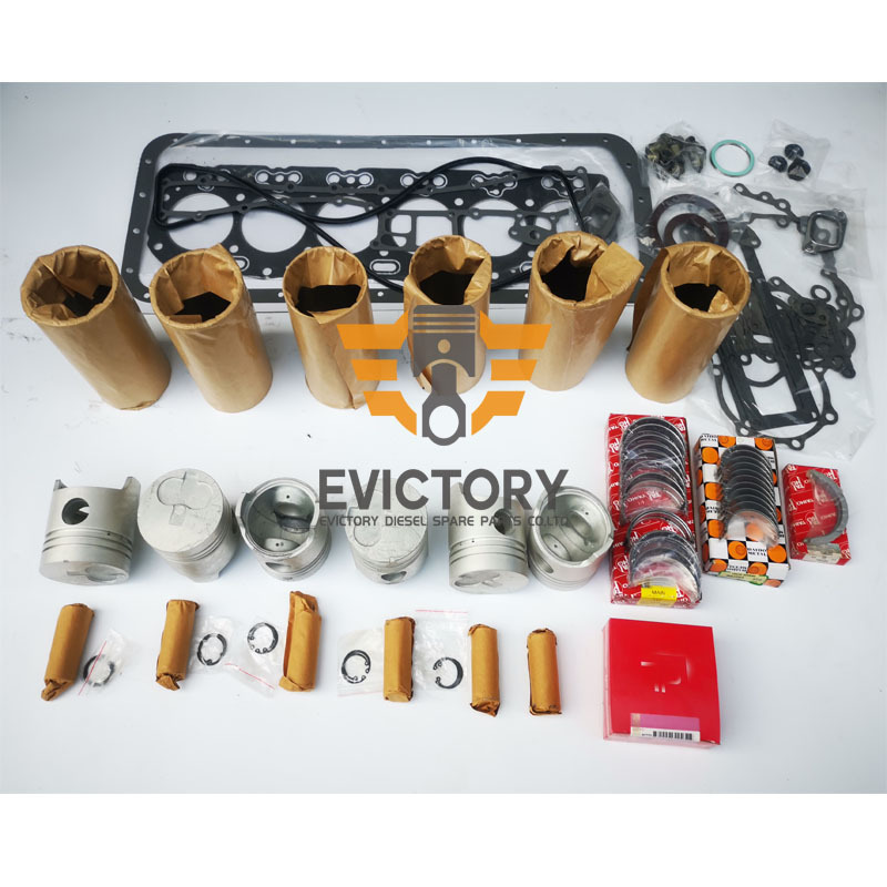 6-Cylinders 2H Engine Overhaul Rebuild Kit for Toyota Forklift - Pistons + Piston Ring + Cylinder Liner + Full Gasket Set + Bearings