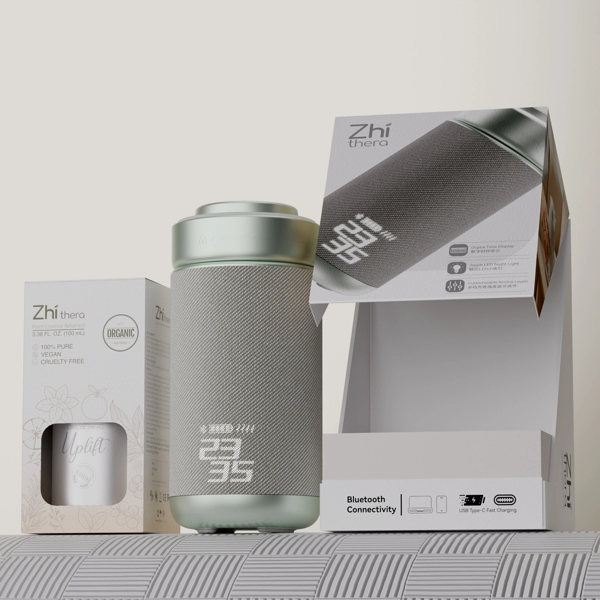 Zhi Thera Smart Portable Aromatherapy Ultrasonic Diffuser – 3500mAh LED Rechargeable Essential Oil Diffuser