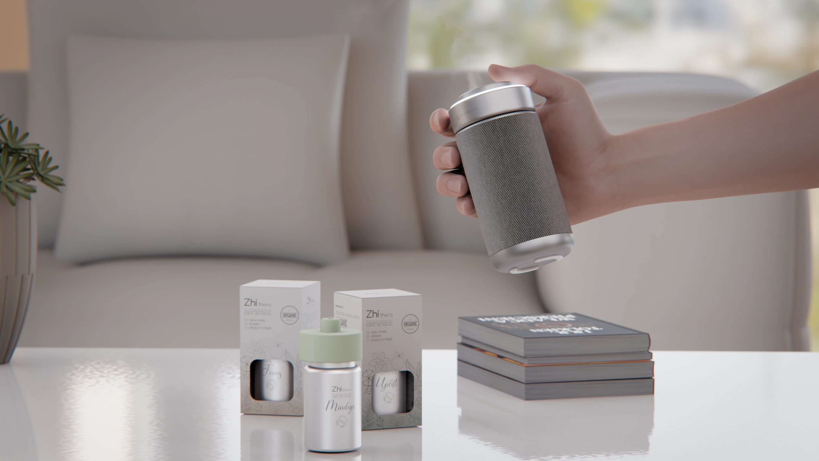 Zhi Thera Smart Portable Aromatherapy Ultrasonic Diffuser – 3500mAh LED Rechargeable Essential Oil Diffuser