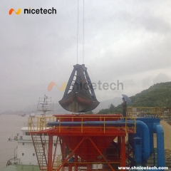 Four rope control mechnical grab bucket  for coal working with hoppper operation on port