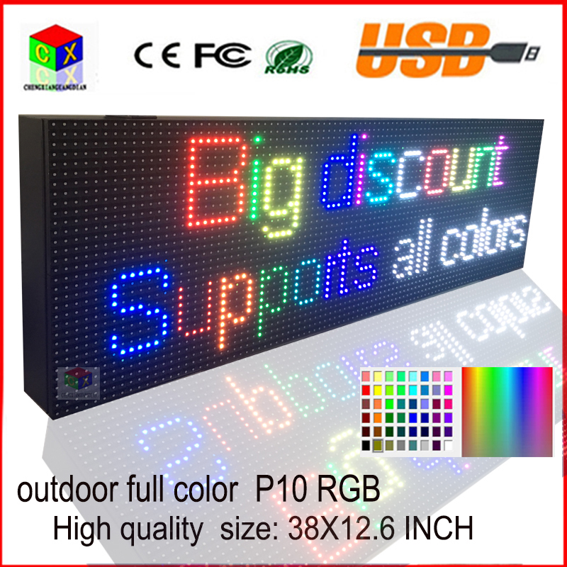 38"X12.6"LED sign LAN and usb programmable rolling information led screen display P10 RGB outdoor full color led display