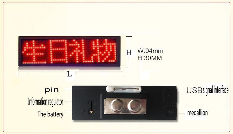 44x11 Red LED name sign scrolling text message / name card tag display board advertising Rechargable programmable