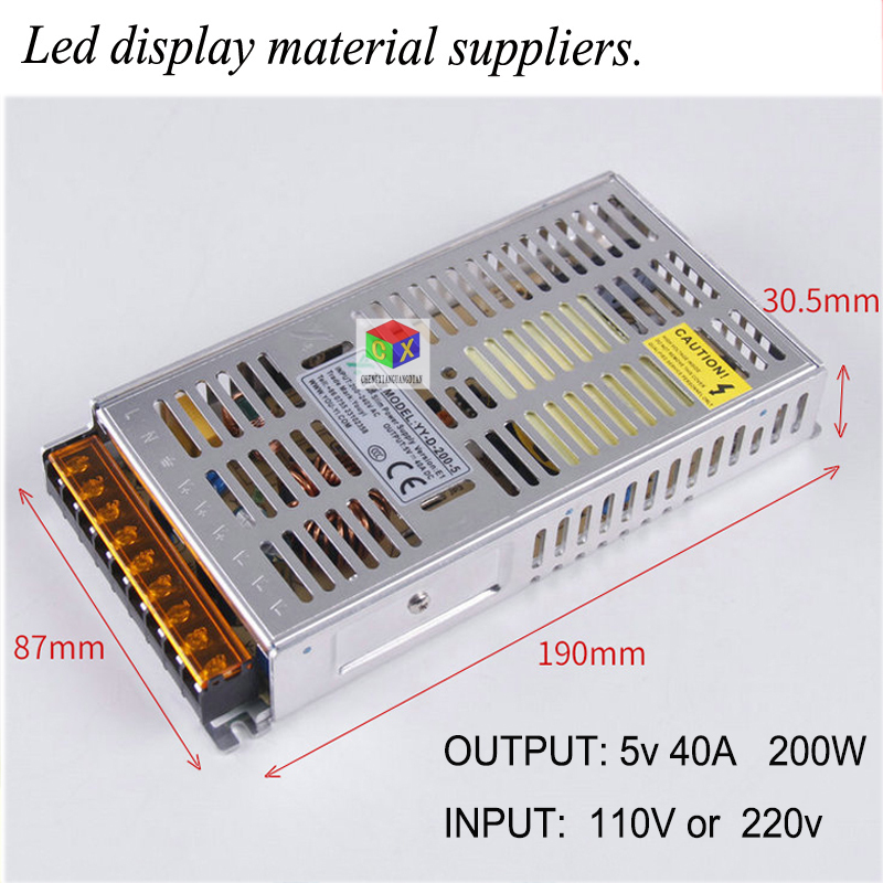 CE certification ultra-thin LED display power YY-D-200-5 switchable input voltage 220v or 110v stable operation output voltage 5v