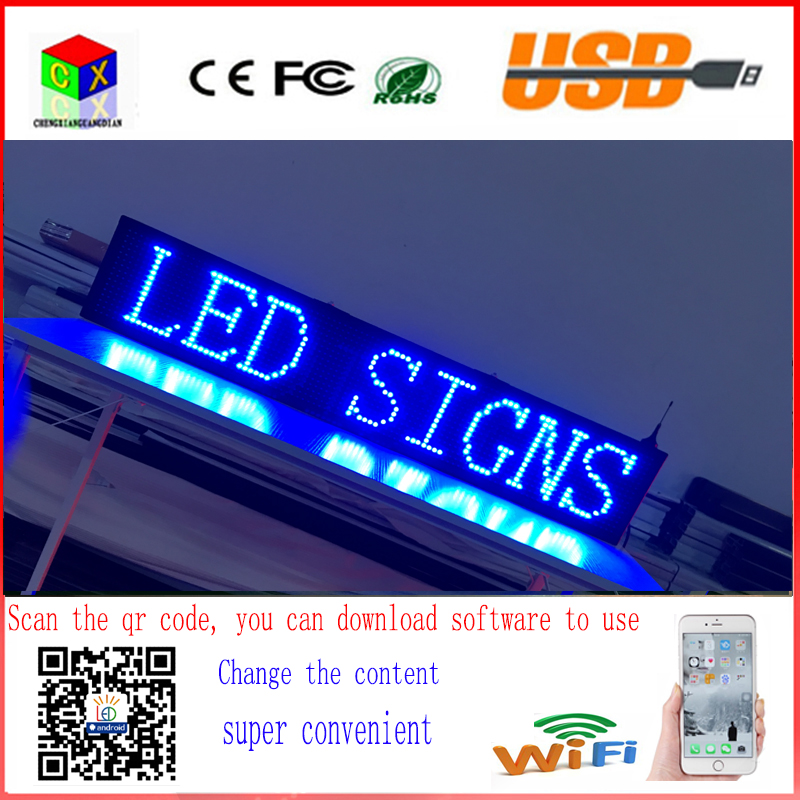 40X8 inch P10 indoor blue LED sign wireless and usb programmable ...