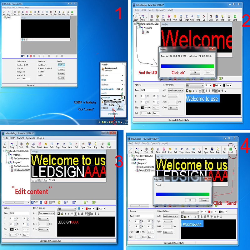 outdoor 52''x8'' INCH 1/4 scan RGB P10 full color LED sign Support USB computer WiFi edit for Advertising media LED Display
