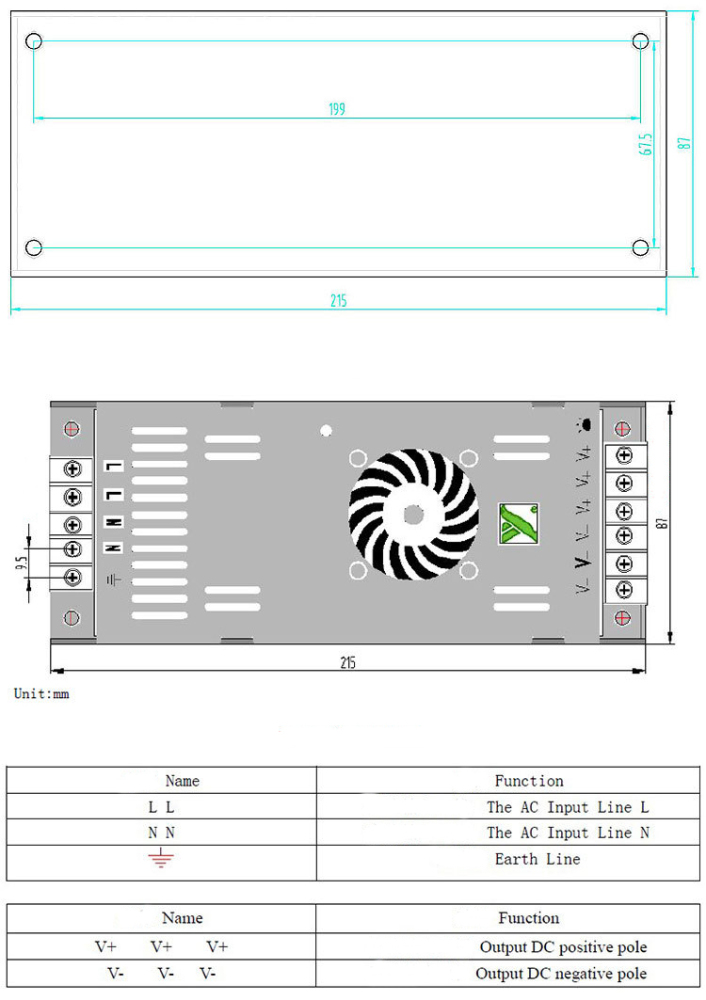 CE certification ultra-thin LED display power YY-D-300-5 input voltage 200-240v stable operation output voltage 5v60A