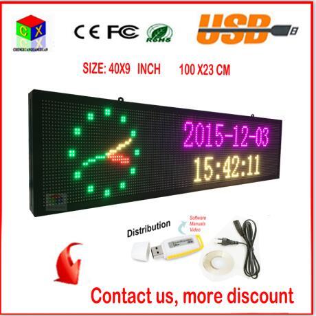 40x9 inch full color indoor led sign and usb wifi programmable scrolling information LED display