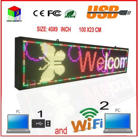 40x9 inch full color indoor led sign and usb wifi programmable scrolling information LED display