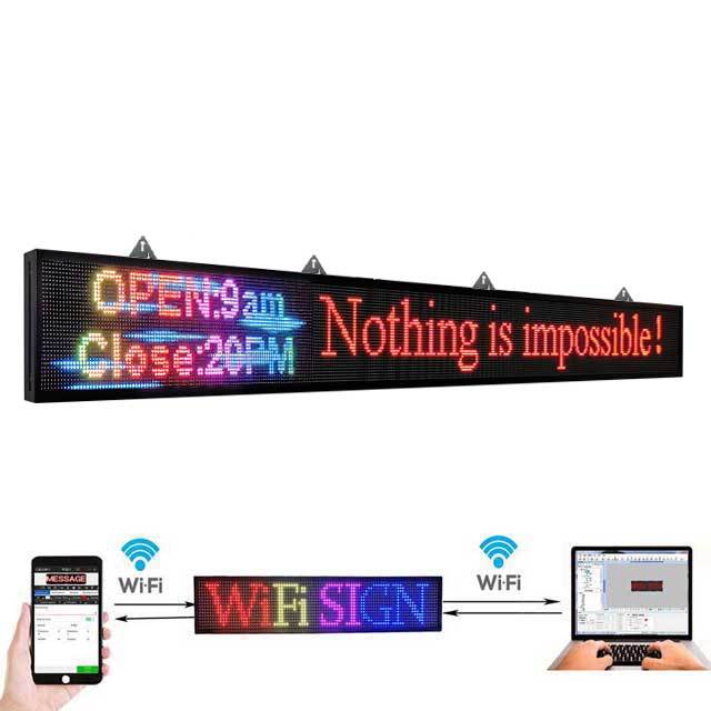 CX PH10mm WiFi Sign 77x 8 inch Semi-outdoor Led Sign Scrolling Message Board RGB Full Color Display with SMD Technology for Advertising and Business
