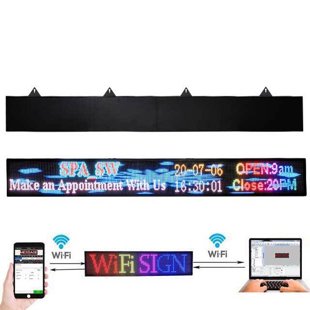 CX PH10mm WiFi Sign 77x 8 inch Semi-outdoor Led Sign Scrolling Message Board RGB Full Color Display with SMD Technology for Advertising and Business