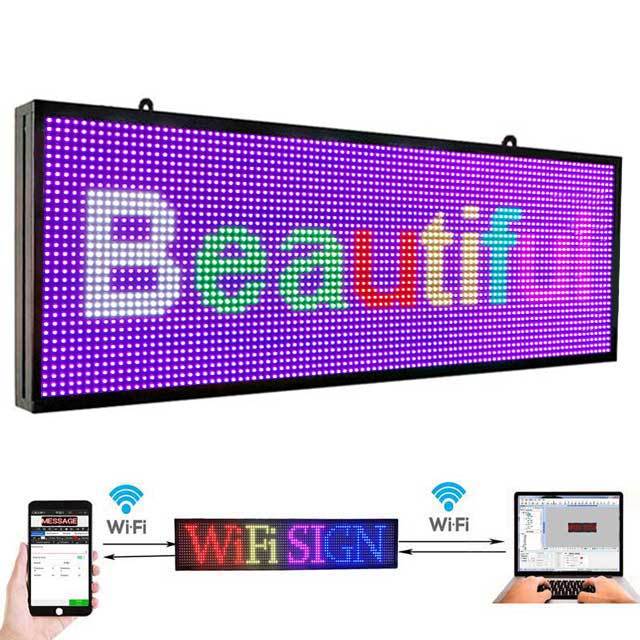CX PH10mm WiFi Sign 64 x 14 inch Outdoor Led Sign Scrolling Message Board RGB Full Color Display with SMD Technology for Advertising and Business