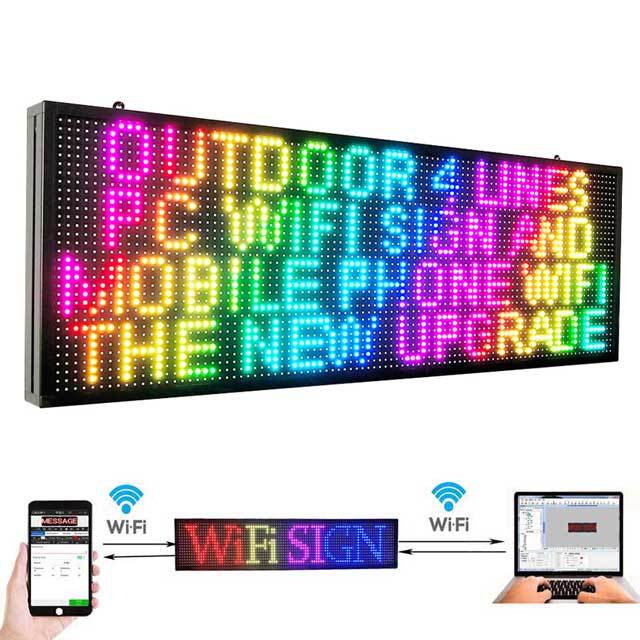 CX PH10mm WiFi Sign 52 x 14 inch Outdoor Led Sign Scrolling Message Board RGB Full Color Display with SMD Technology for Advertising and Business