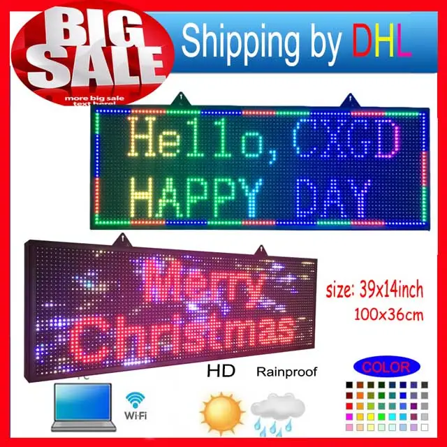 CX PH10mm WiFi Sign 52 x 14 inch Outdoor Led Sign Scrolling Message Board RGB Full Color Display with SMD Technology for Advertising and Business