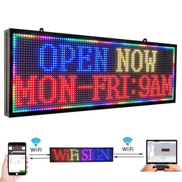 CX PH10mm WiFi Sign 64 x 14 inch Outdoor Led Sign Scrolling Message Board RGB Full Color Display with SMD Technology for Advertising and Business