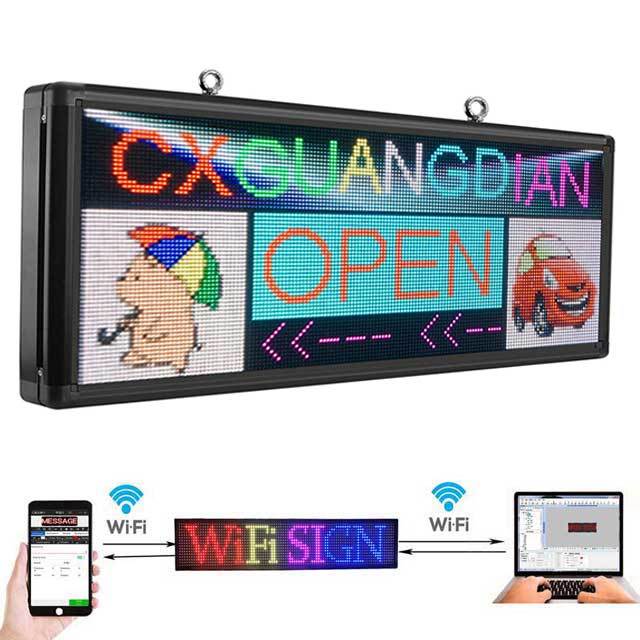 CX PH6mm Outdoor LED Scrolling Sign 40'' x 18'' Full Color WiFi + USB Programmable LED Sign with High Resolution High Brightness, Support Video Image