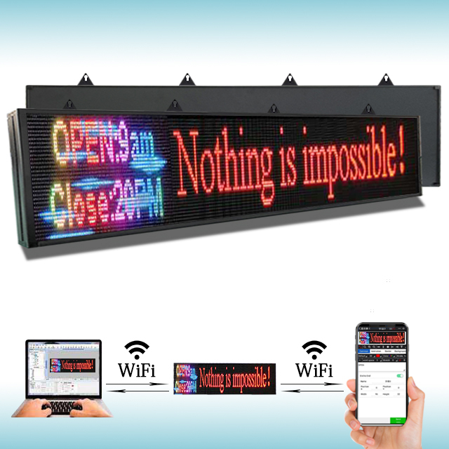 CX PH10mm WiFi Sign 77x 8 inch Semi-outdoor Led Sign Scrolling Message Board RGB Full Color Display with SMD Technology for Advertising and Business