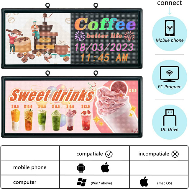 CX PH6mm Outdoor LED Scrolling Sign 40'' x 18'' Full Color WiFi + USB Programmable LED Sign with High Resolution High Brightness, Support Video Image