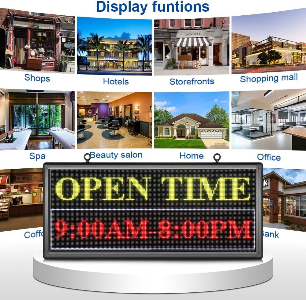 Double-Sided Display Outdoor LED Scrolling Sign 40'' x 18'' Full Color WiFi + USB Programmable LED Sign with High Resolution High Brightness, Support