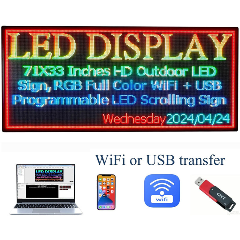P6 Programmable LED Sign 71" x 33" For Outdoor With Waterproof IP45 LED Display Screen WiFi+USB LED Scrolling Message Board