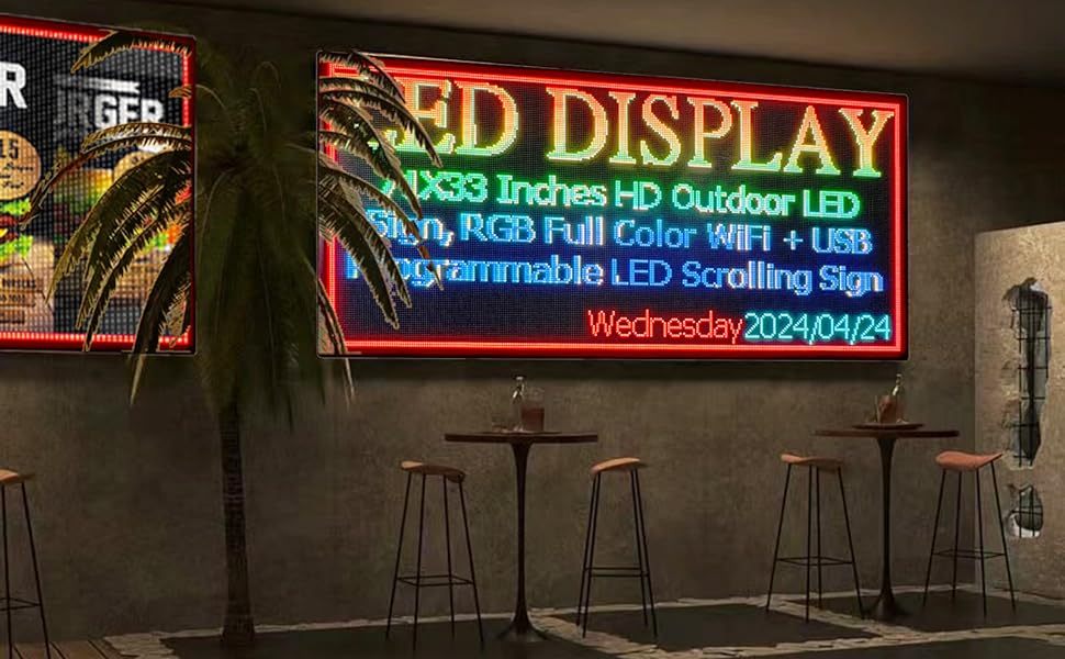 P6 Programmable LED Sign 71" x 33" For Outdoor With Waterproof IP45 LED Display Screen WiFi+USB LED Scrolling Message Board