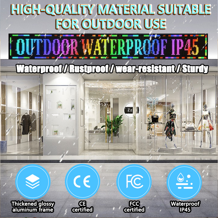 CX P10 Outdoor Programmable LED Sign Display,（115’’x14’’） LED Scrolling Sign Message Board, RGB Full Color Digital Signage Displays for Business, APP