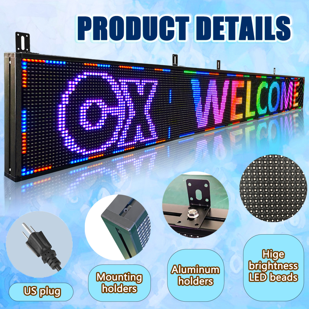 CX P10 Outdoor Programmable LED Sign Display,（115’’x14’’） LED Scrolling Sign Message Board, RGB Full Color Digital Signage Displays for Business, APP
